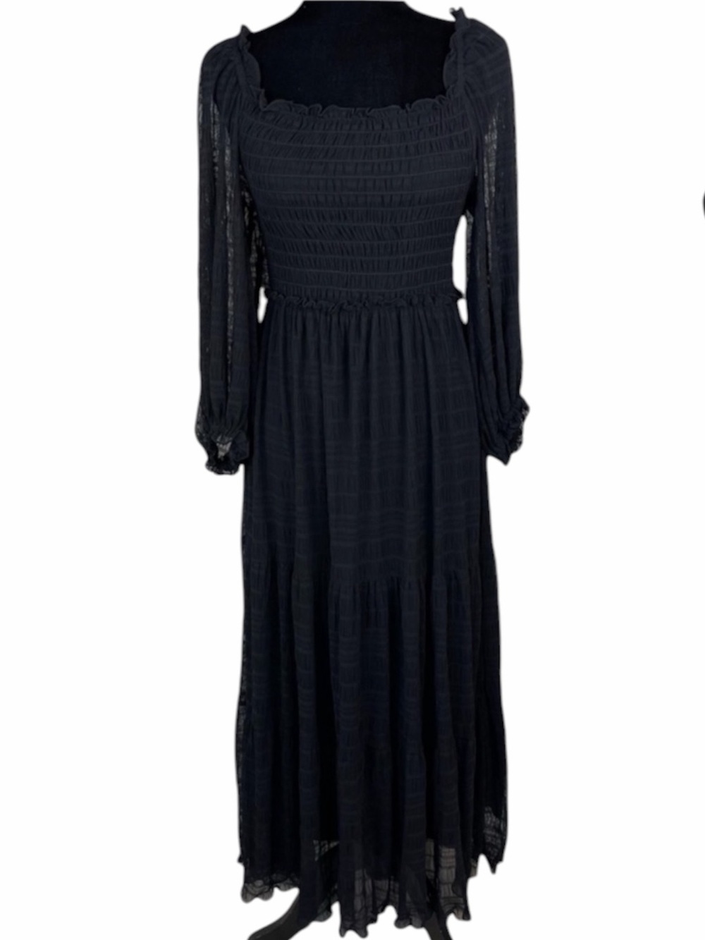 ✅ Max Studio black long sleeve mesh maxi dress peasant style lightweight sz S